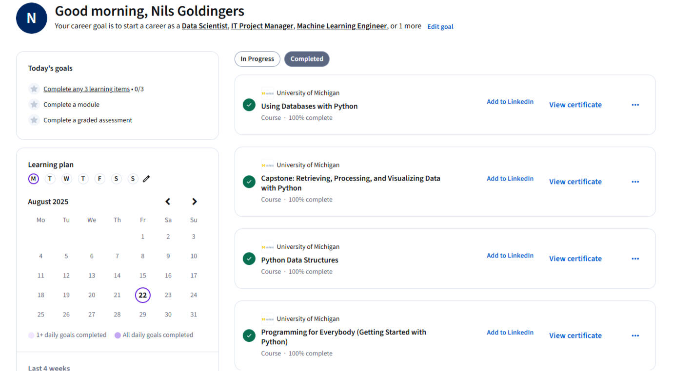 Python for everybody specialization on Coursera